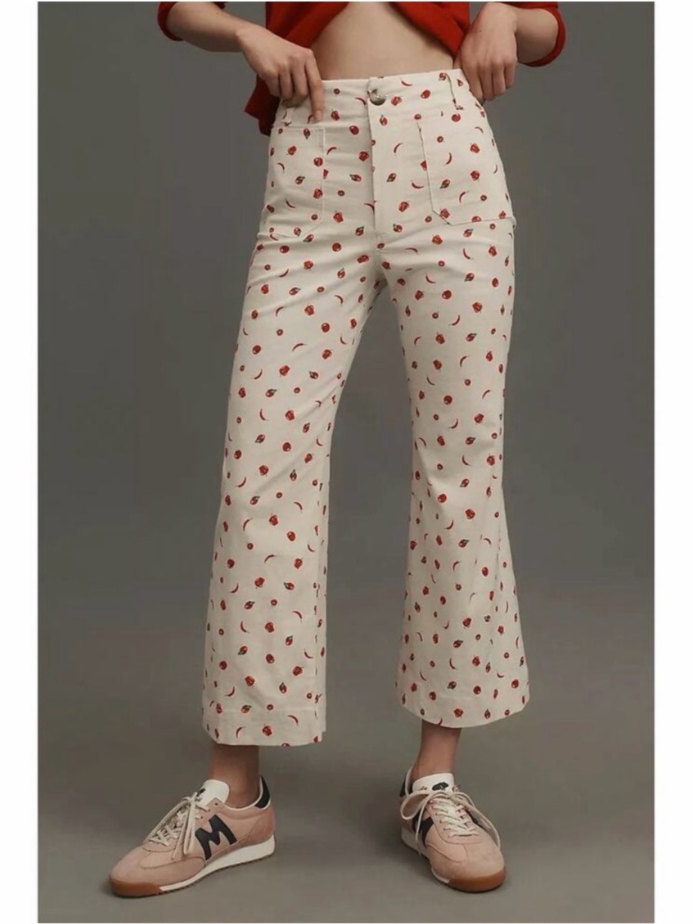 Anthropologie Maeve Colette Linen Blend Chili Pepper Tomato Motif Crop Pants